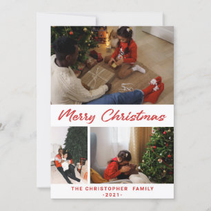 Festive Confetti Merry Christmas 3 Photo Collage H Holiday Card