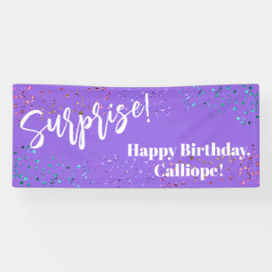 Festive Confetti Surprise Birthday Party Purple Banner