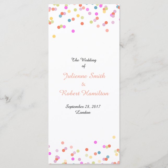 Festive Confetti Wedding Ceremony Program (Front)