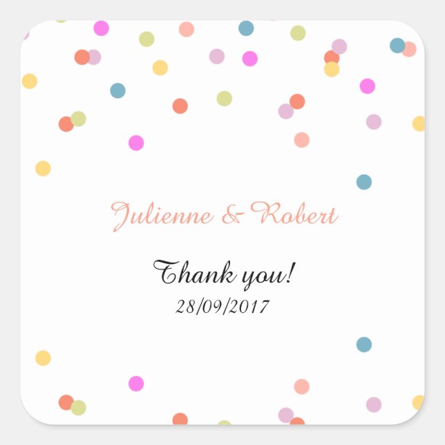 Festive Confetti Wedding Thank You Favour Sticker (Front)