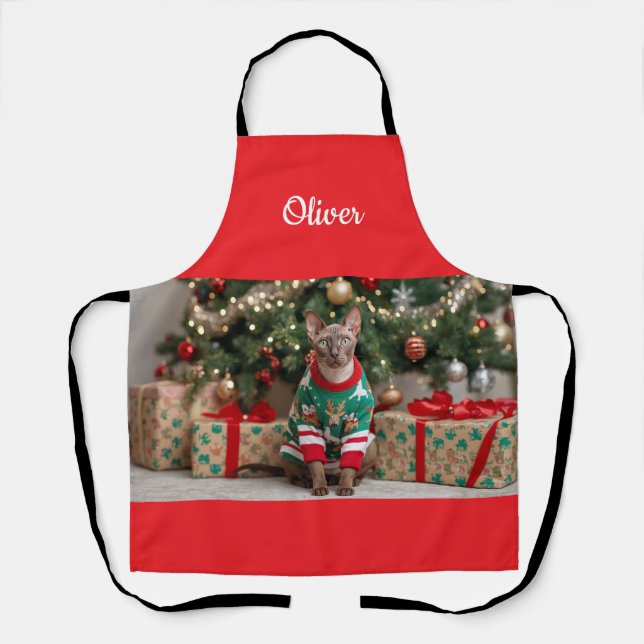  Festive Cornish Rex Cat Christmas Personalised  Apron (Front)