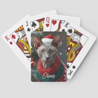 Festive Cornish Rex Cat Christmas Personalised Playing Cards
