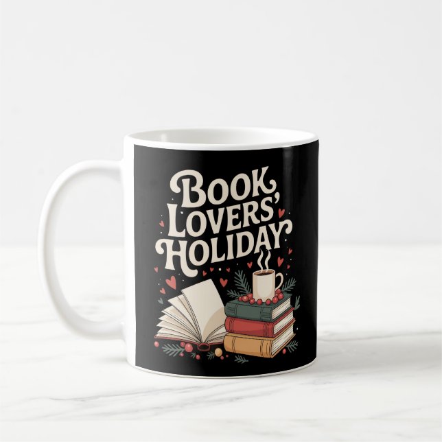 Festive Cosy Book Lovers Holiday Retro Christmas Coffee Mug (Left)