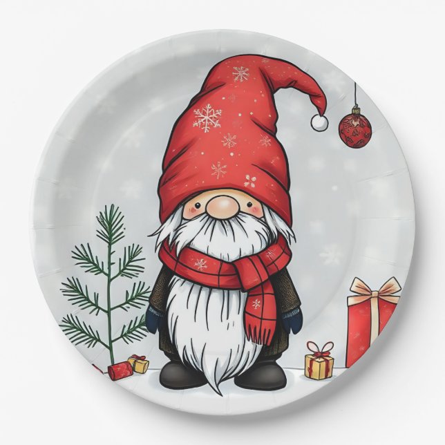 Festive cosy christmas gnome in Disguise  Paper Plate (Front)