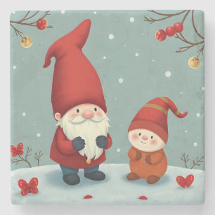 Festive cosy christmas gnome in Disguise  Stone Coaster