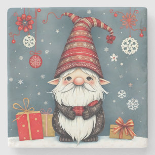 Festive cosy christmas gnome in Disguise Stone Coaster
