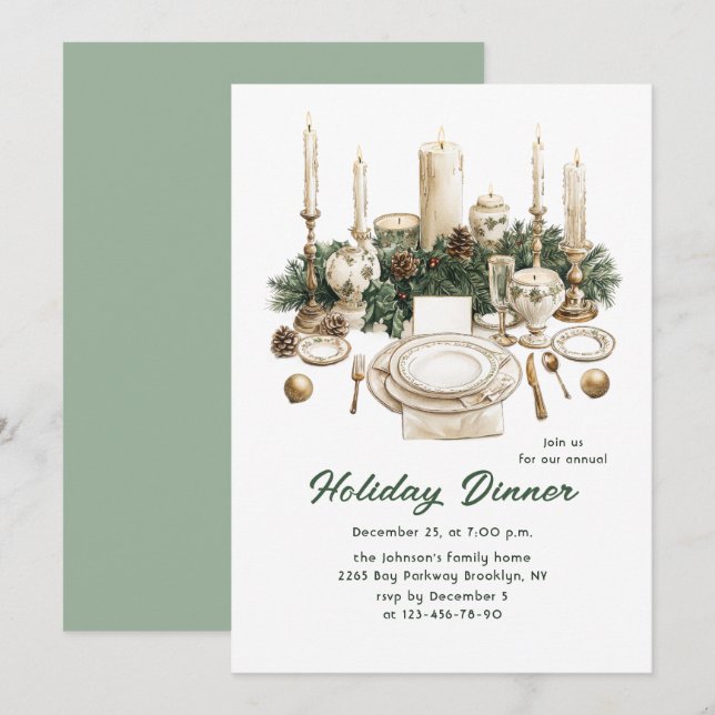 Festive Country Boho Christmas Holiday Dinner Invitation (Front/Back)