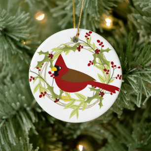 Festive Country cardinal add message Ceramic Ornament