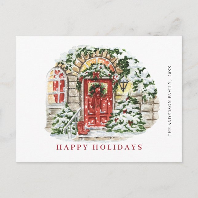 Festive Country Christmas House Greeting Holiday Postcard (Front)