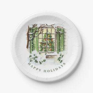 Festive Country Christmas House Holiday Party Paper Plate