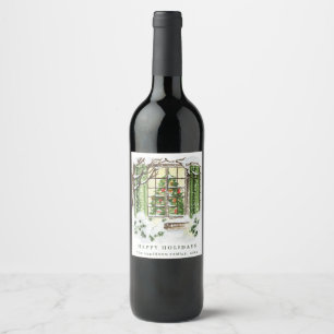 Festive Country Christmas House Holiday Party Wine Label