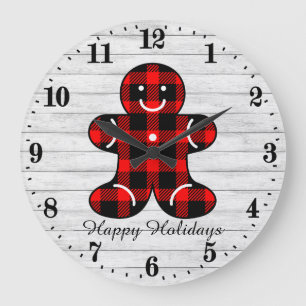 Festive Country Christmas lumberjack gingerbread Large Clock