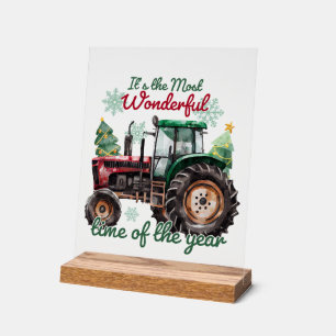 Festive Country Christmas tractor Acrylic Sign