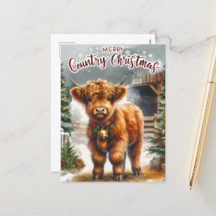 Festive Country Highland cow add message Holiday Postcard
