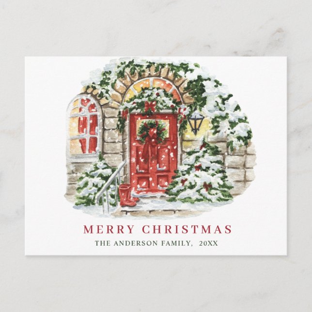 Festive Country Holiday House Christmas Greeting Postcard (Front)
