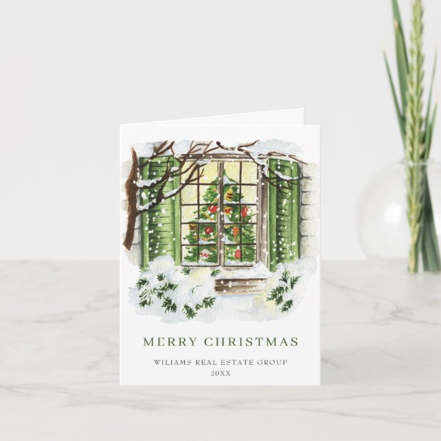 Festive Country House Christmas Corporate Greeting Holiday Card (Front)