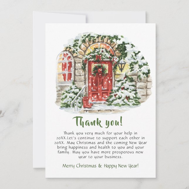 Festive Country House Christmas Corporate Holiday Thank You Card (Front)