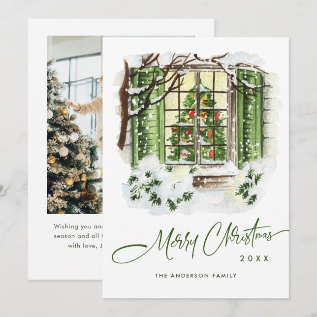 Festive Country House Christmas Greeting Photo Holiday Card (Front/Back)