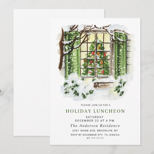 Festive Country House CHRISTMAS HOLIDAY LUNCHEON Invitation (Front/Back)