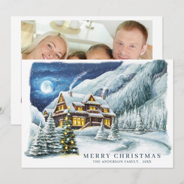 Festive Country House Christmas House Greeting  Holiday Card (Front/Back)