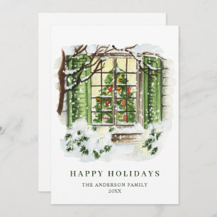 Festive Country House Christmas House Greeting Holiday Card