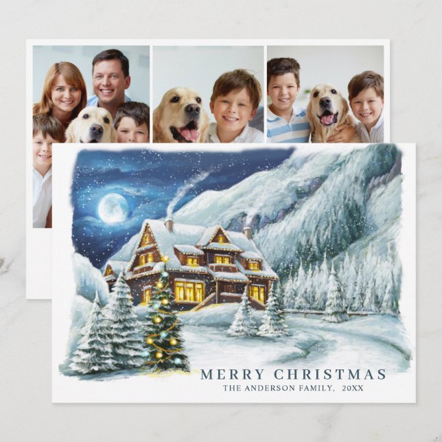 Festive Country House Christmas House Greeting Holiday Card (Front/Back)