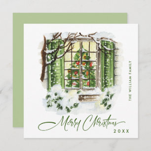 Festive Country House Christmas House Greeting Holiday Card