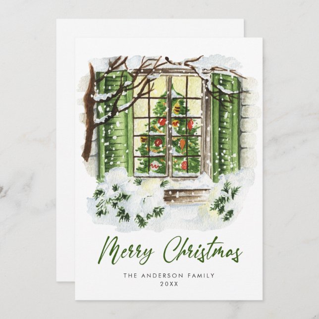 Festive Country House Christmas House Greeting Holiday Card (Front/Back)