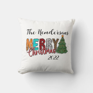 Festive Country Merry Christmas Tree  Cushion