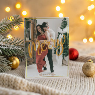 Festive Couple Christmas - Modern Framed Merry Holiday Card