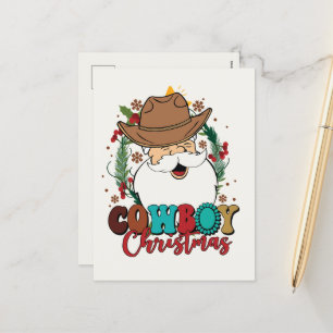 Festive Cowboy Christmas word art Holiday Postcard