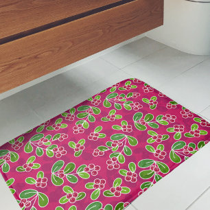 Festive Cranberry Foliage Pattern, Fuchsia  Bath Mat