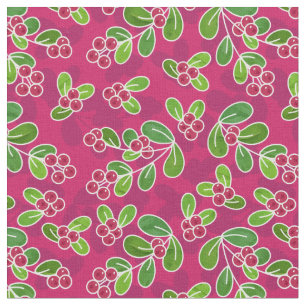 Festive Cranberry Foliage Pattern, Fuchsia  Fabric