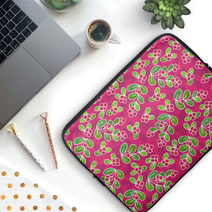 Festive Cranberry Foliage Pattern, Fuchsia  Laptop Sleeve