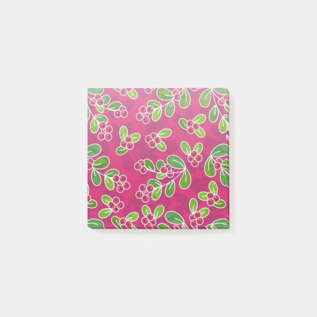 Festive Cranberry Foliage Pattern, Fuchsia  Post-it Notes (Front)