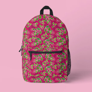Festive Cranberry Foliage Pattern, Fuchsia  Printed Backpack
