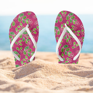 Festive Cranberry Foliage Pattern, Fuchsia  Thongs