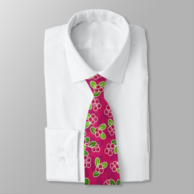 Festive Cranberry Foliage Pattern, Fuchsia  Tie (Tied)