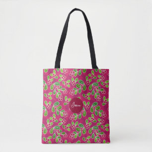 Festive Cranberry Foliage Pattern, Fuchsia  Tote Bag