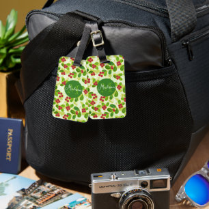 Festive Cranberry Fruit Pattern, Green Luggage Tag
