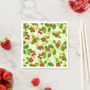 Festive Cranberry Fruit Pattern, Green Napkin