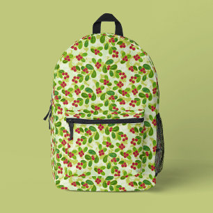 Festive Cranberry Fruit Pattern, Green Printed Backpack