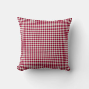 Festive Cranberry Red Gingham Plaid Rustic Holiday Cushion