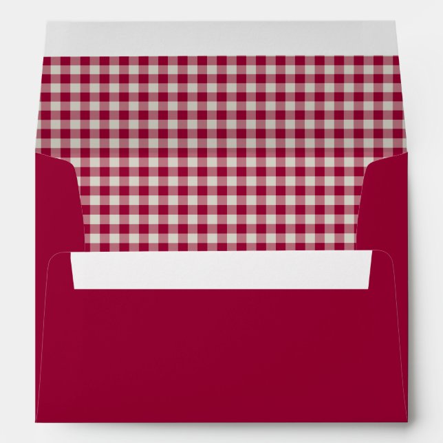 Festive Cranberry Red Gingham Plaid Rustic Holiday Envelope (Back (Bottom))