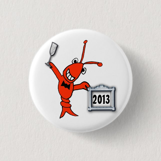 Festive Crawfish Lobster 2013 New Year Button (Front)