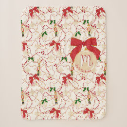 Festive Cream Nutcracker Monogram Ornament Sherpa Blanket