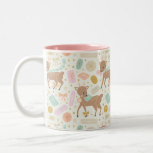 Festive Cream Vintage Reindeer Illustration Two-Tone Coffee Mug