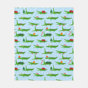 Festive Crocodiles in Christmas Costumes Pattern Fleece Blanket