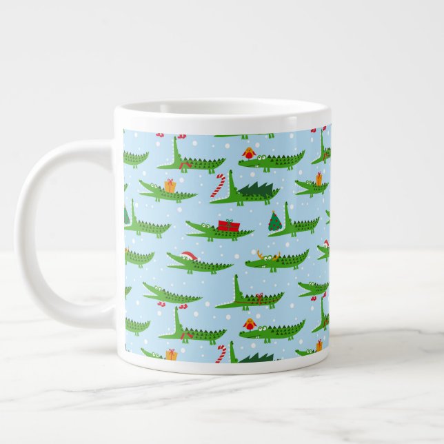 Festive Crocodiles in Christmas Costumes Pattern Large Coffee Mug (Left)