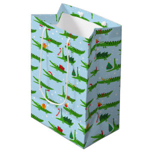 Festive Crocodiles in Christmas Costumes Pattern Medium Gift Bag